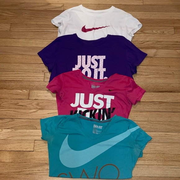 Nike Tops - Nike Women’s Graphic T-Shirts Bundle of 4 tops- White, Purple, Pink, Teal